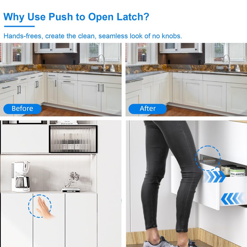 Jiayi Push Open Door Latch, Jiayi 2 Pack Magnetic Cabinet Push Open Latch, Touch Latches Push Latch for Hidden Doors Closure Silver Push Release Press Out Cabinet Catches Hardware - Image 3